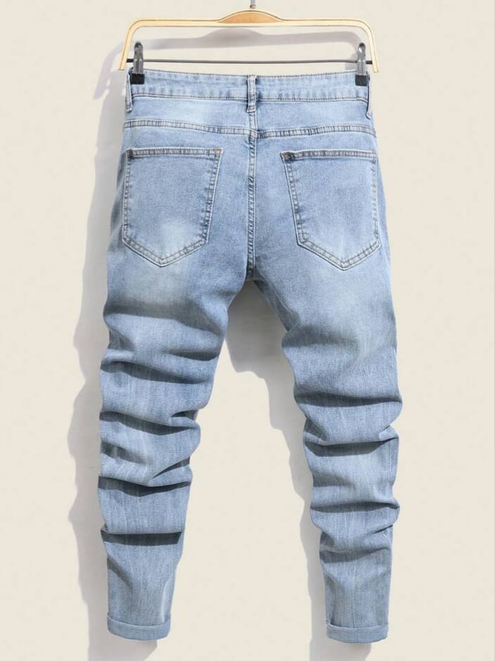 DEVIL-DENIM Men's Fashionable Casual Distressed Washed Denim Jeans
